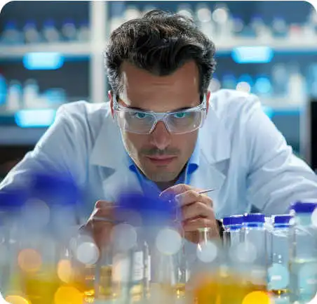 Estudiante de Ingeniería Química en laboratorio de investigación y desarrollo industrial en la Universidad de América