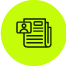 Ícono circular verde con símbolo de boletín de prensa.
